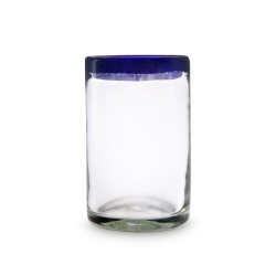 Mundgeblasenes Glas mit blauem Rand 300ml, Mexiko