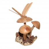Dekofigur aus Holz Libelle auf Pilzen