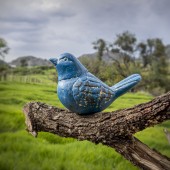 Mexikanische Dekofigur Vogel aus Ton in blau