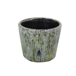 Blumentopf aus Keramik grün/braun 14cm Moos