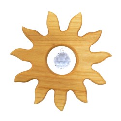 Fensterdeko aus Holz, Sonne groß mit Kristall