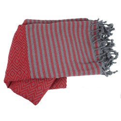 Handtuch Fouta rot-grau aus Baumwolle