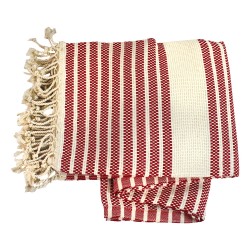 Handtuch Fouta rot-beige gestreift aus Baumwolle