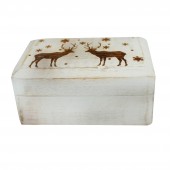 Aufbewahrungsbox aus Holz in weiß mit 2 Hirschen