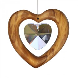 Mitienda Shop Sonnenfänger Herz Fensterdeko Holz Herz Elegant mit Kristall Geschenk Sonnenfänger Kristall 