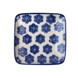 Handgemachte Seifenschale aus Porzellan weiß/blau