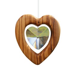 Fensterdeko Herz groß aus Olivenholz | Herz mit Bleikristall