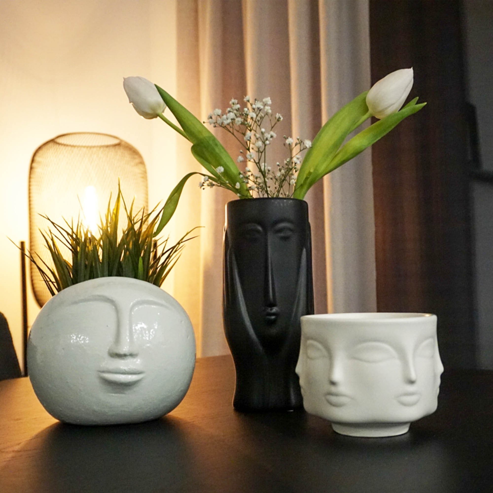 Dekovase schwarz Keramik cm kaufen 20x9 Mono Face aus