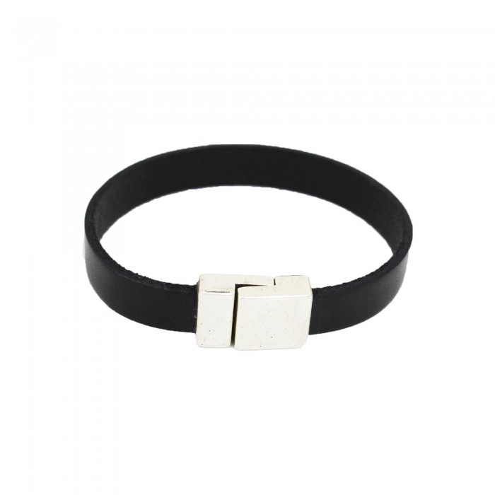 Leder Edelstahl Magnet Armband Damen Herren Lederarmband silber schwarz A024 