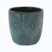Übertopf aus Keramik geometrisch blau 14cm Modern