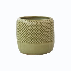 Übertopf aus Keramik Peke grün mit Punkten 11cm
