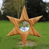 Fensterdeko Stern aus Holz mit Kristall Scheibe | Weihnachtsstern groß