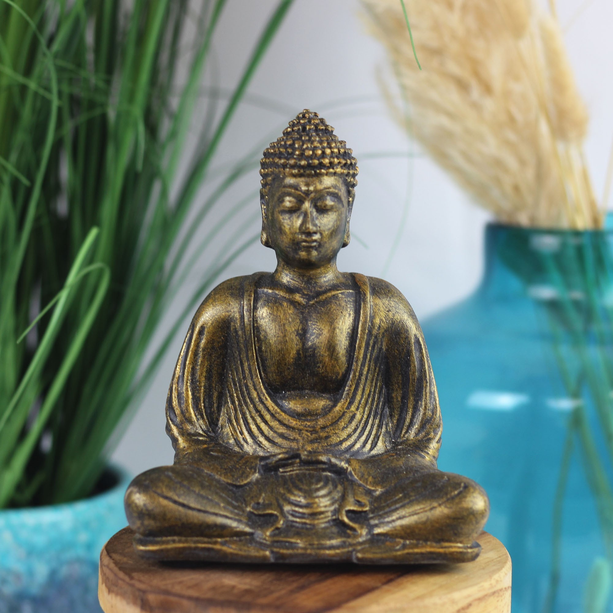Dekofigur Buddha aus Resin mit Goldschimmer kaufen Yoga