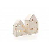 LED-Haus mit Goldrand weiß-glänzend/Klein