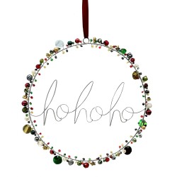 Fensterdeko Perlenkranz 20cm, hohoho, rot/grün
