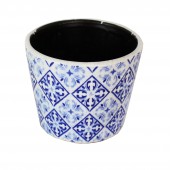 Blumentopf aus Keramik Mex weiss und blau
