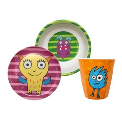 Kindergeschirr für Mädchen und Junge, Monster 3tlg.
