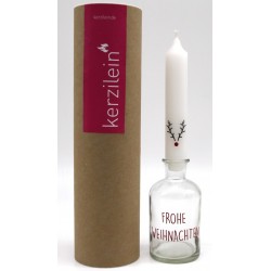 Glas mit Stabkerze, rot FROHE WEIHNACHTEN RENTIER