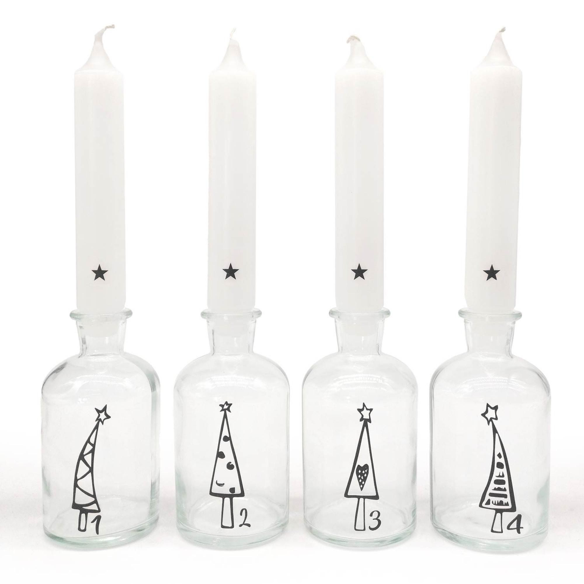 Glas mit Stabkerze Set, weiß/anthrazit 1234 Weihnachtsbläume