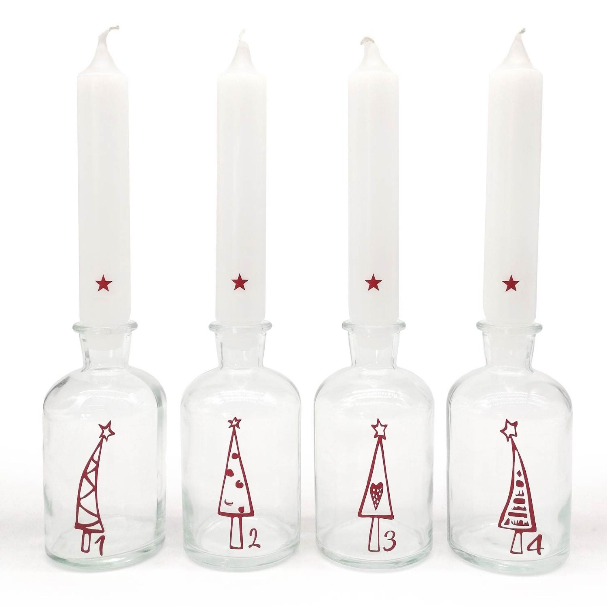 Glas mit Stabkerze Set, dunkelrot 1234 Weihnachtsbäume