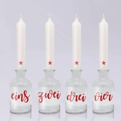 Glas mit Stabkerze Set, dunkelrot EINS ZWEI DREI VIER