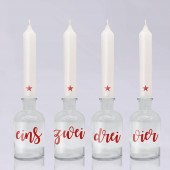 Glas mit Stabkerze Set, dunkelrot EINS ZWEI DREI VIER