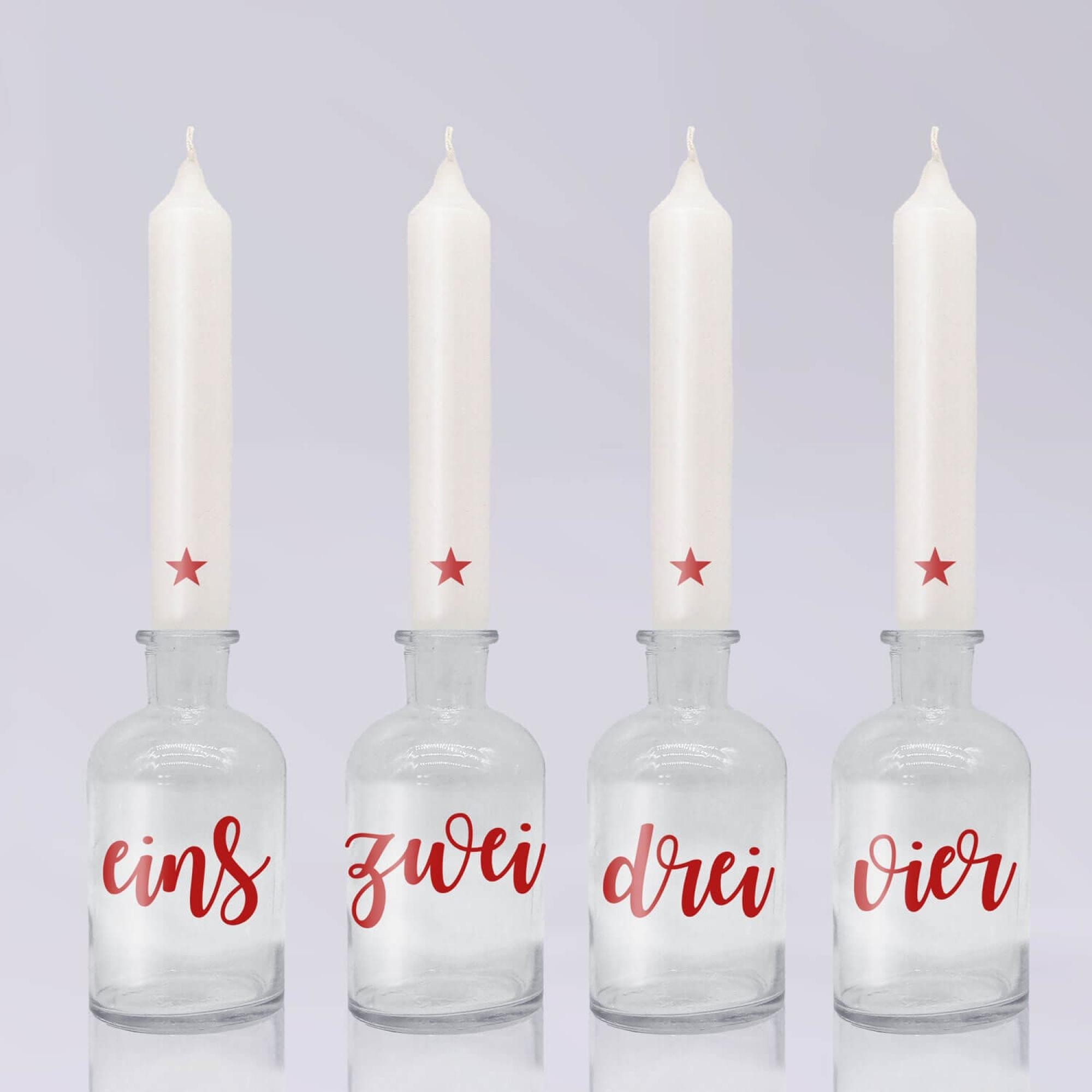 Glas mit Stabkerze Set, dunkelrot EINS ZWEI DREI VIER