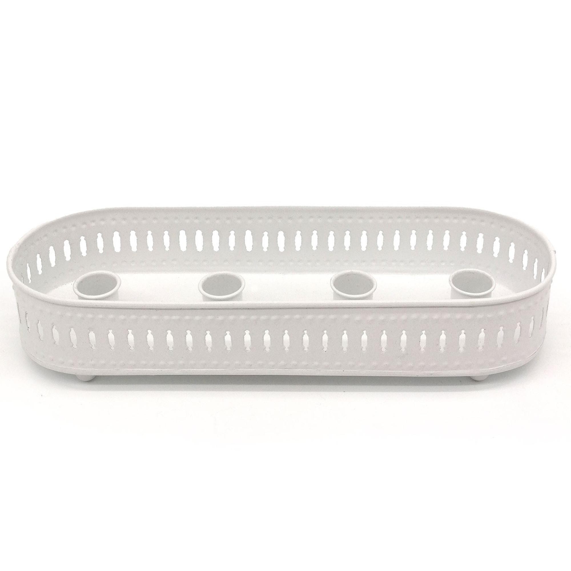 Kerzenständer 4er, Metall, weiß - 30cm - für Stabkerzen, Kerzenhalter