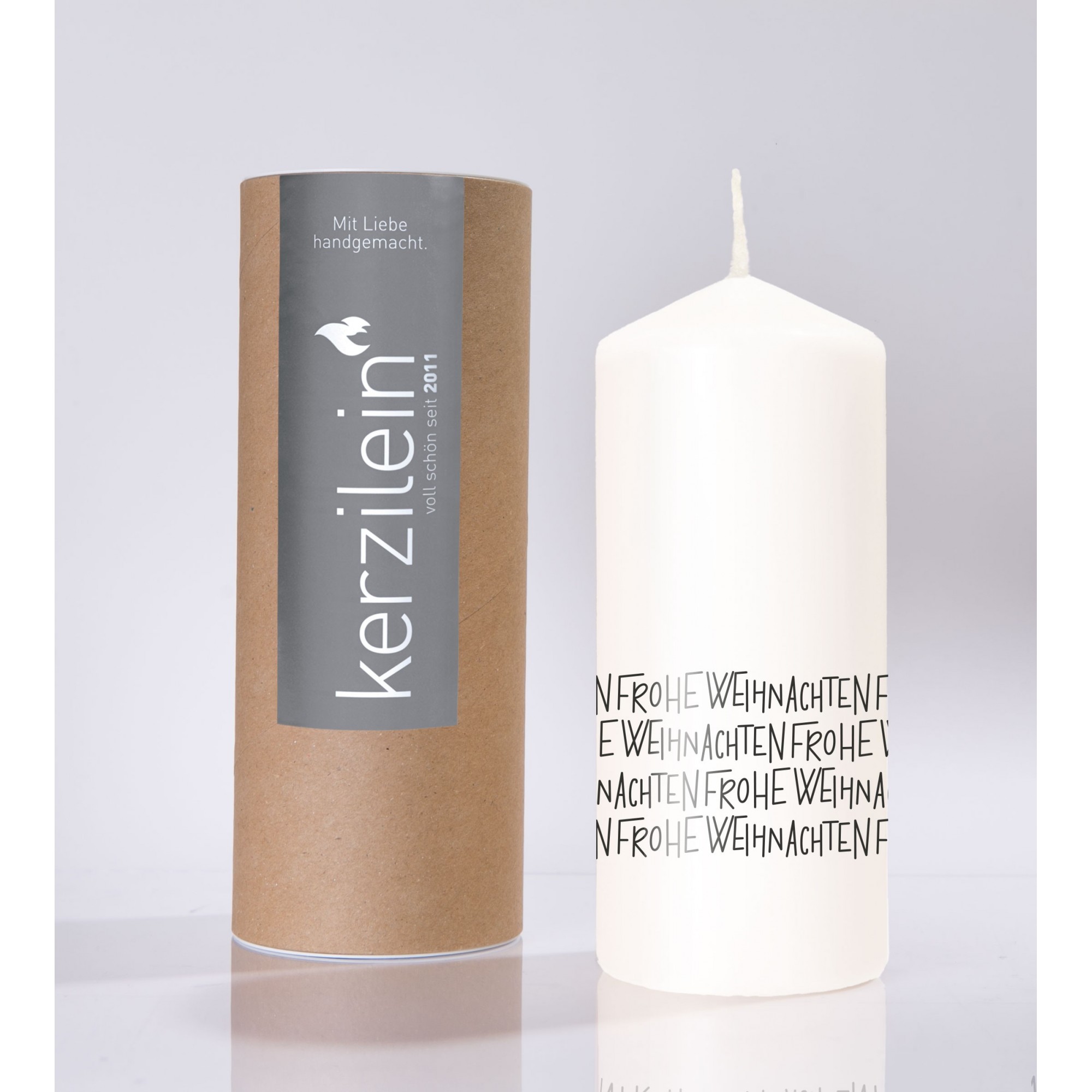 Flamme, weiß/anthrazit Frohe Weihnachten rundum Text