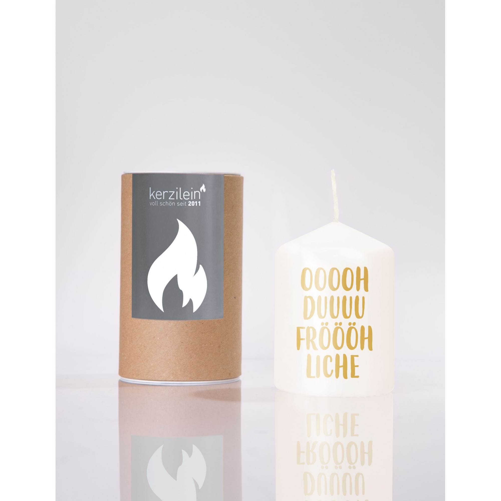Flämmchen, weiß/gold "Oh Du Fröhliche"