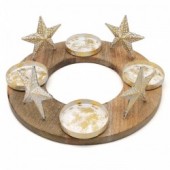 Kerzenhalter Advent  rund, Sterne, Holz+gold  33cm