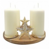 Kerzenhalter Advent  rund, Sterne, Holz+gold  33cm