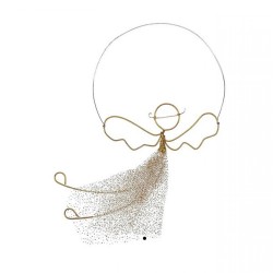Draht-Engel im Organzakleid, 16 x 10 cm, gold
