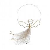 Draht-Engel im Organzakleid, 16 x 10 cm, gold