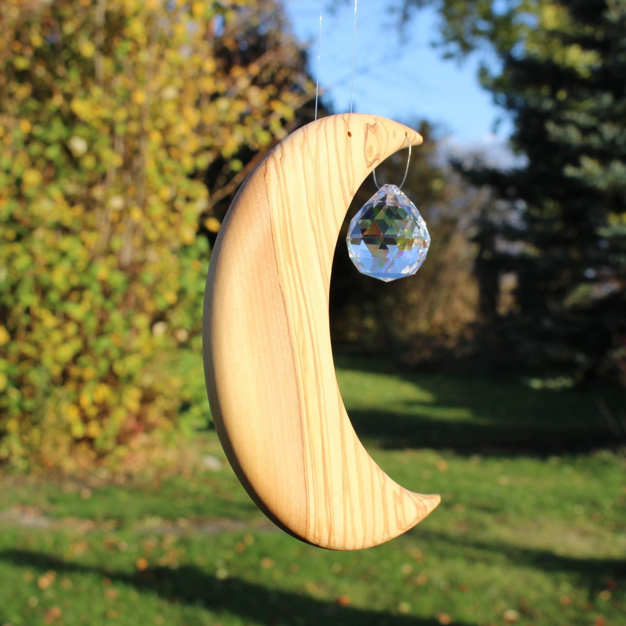 Fensterdeko Mond groß mit Kristallkugel Handarbeit Holz Fenster Deko 