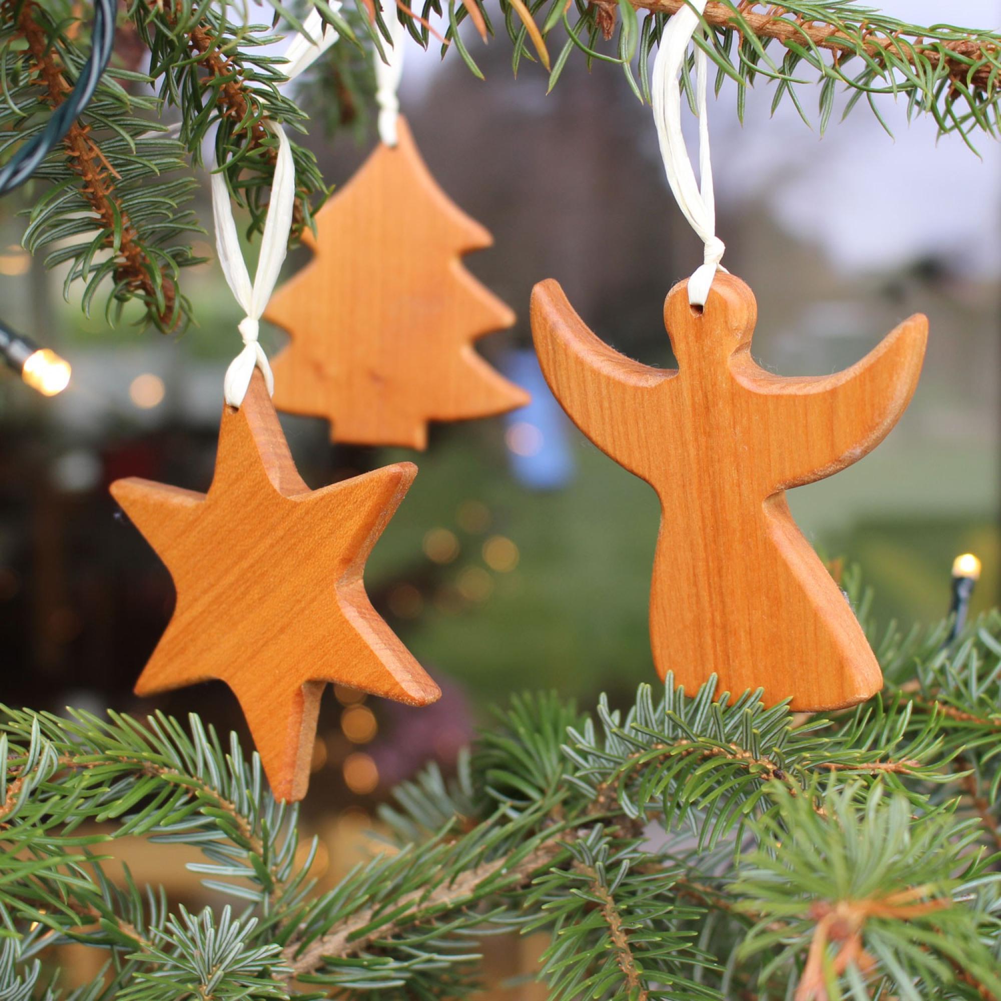 3er Set Baumschmuck aus Holz, Weihnachtsdeko, Stern Tannenbaum Engel kaufen