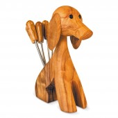Hund aus Holz für Olivenpicker, Party Picker