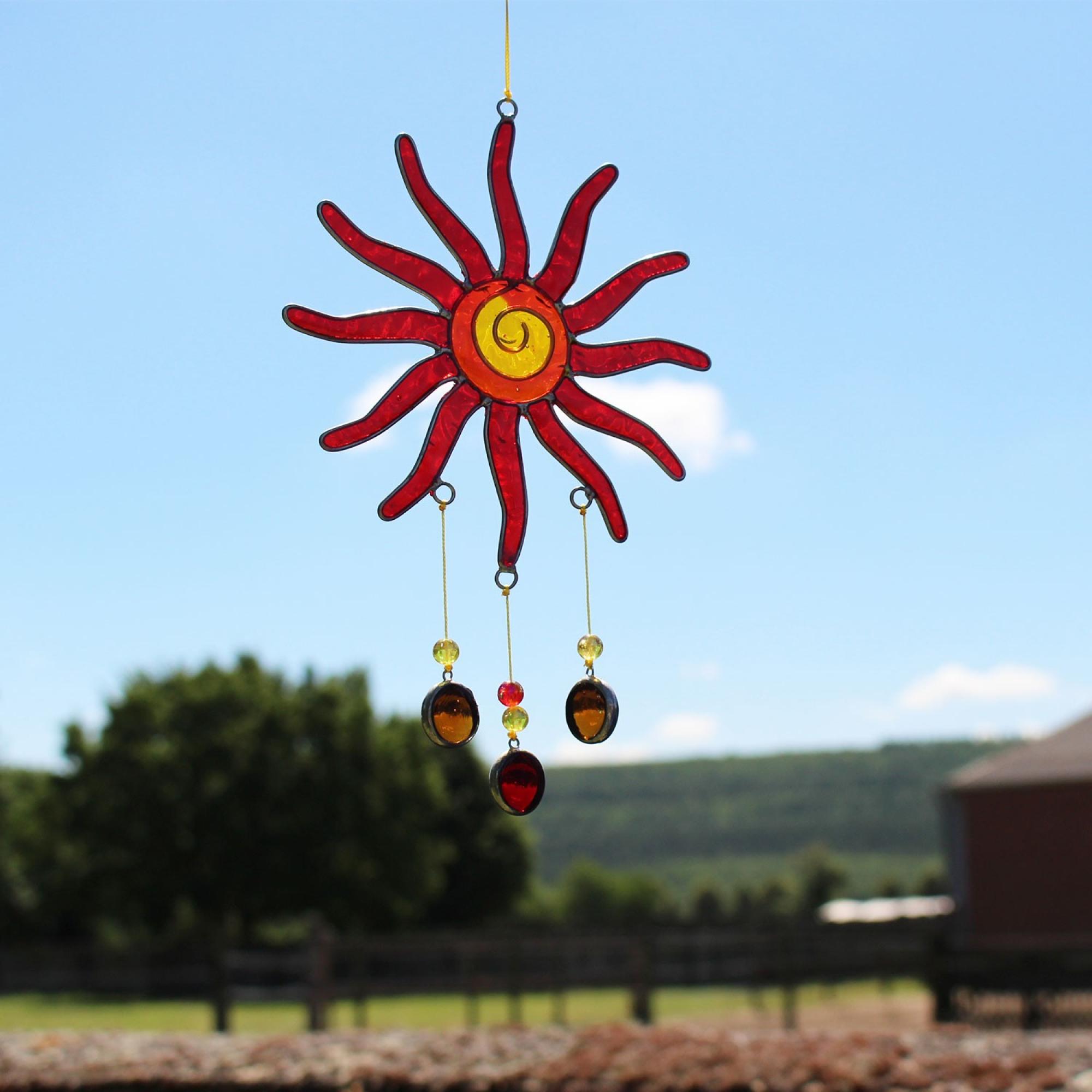Fensterdeko Sonne mit Tropfen, Suncatcher gelb-rot kaufen