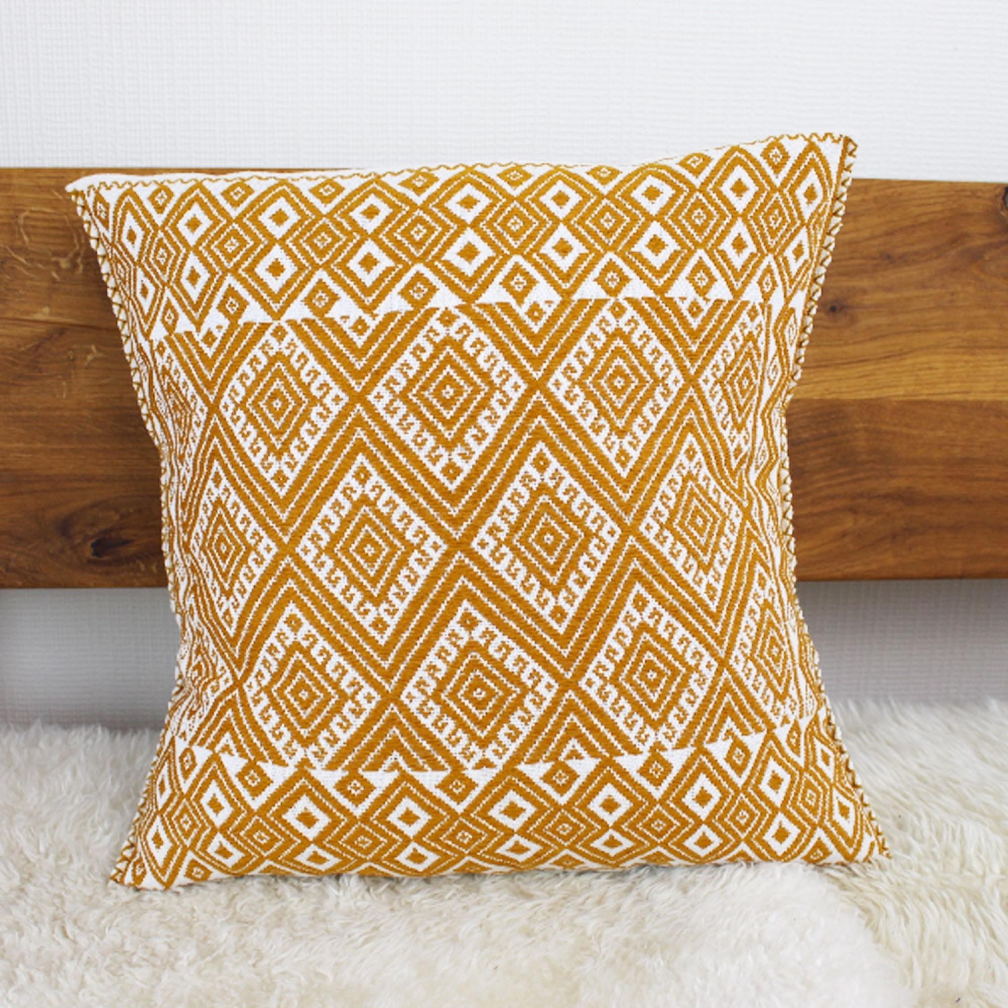 Handgewebtes Sofakissen Acala gold und weiß, Ethno Kissen kaufen