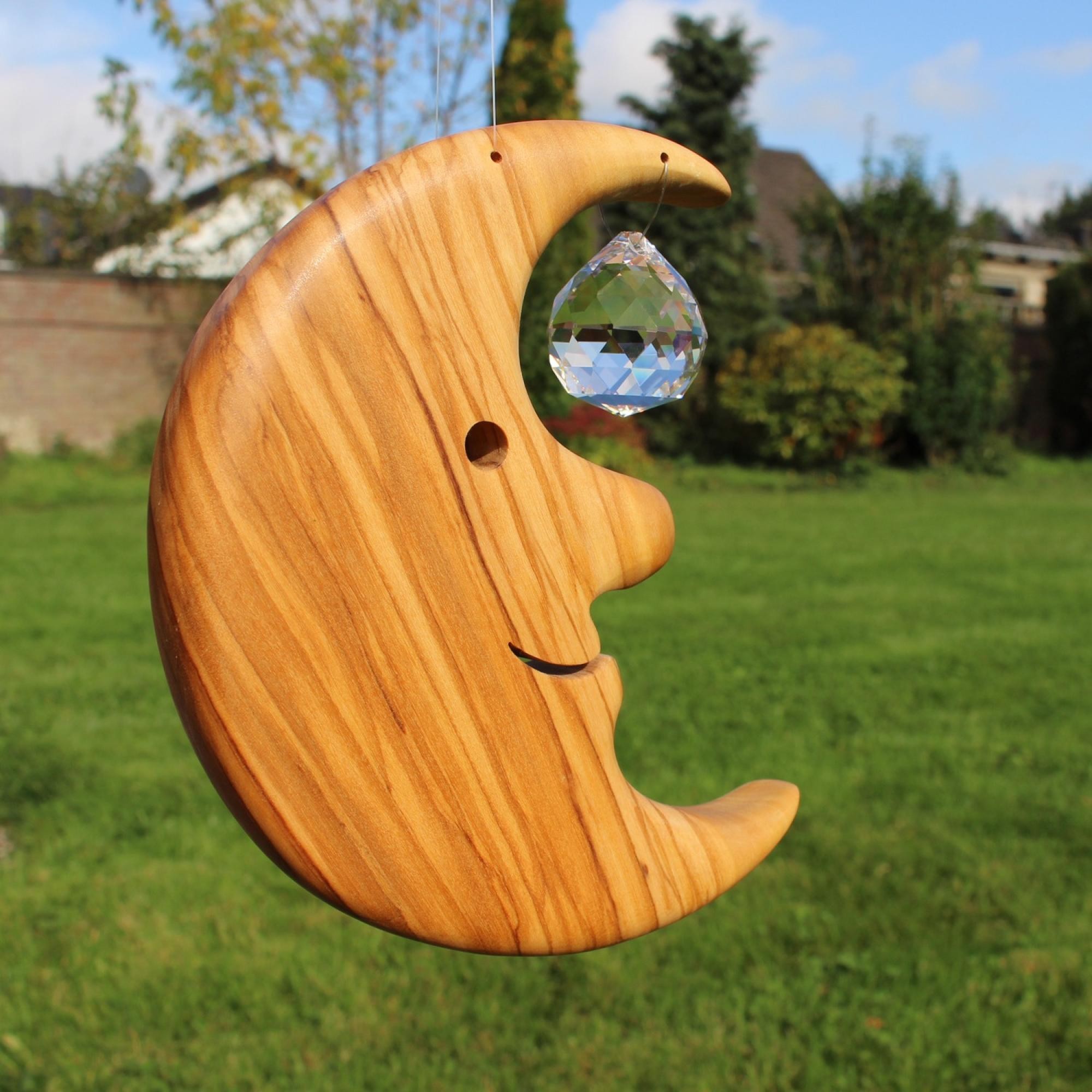 Fensterdeko Mond groß mit Kristallkugel , Holz Fenster