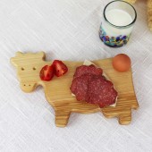 Frühstücksbrettchen aus Holz mit Tiermotiv Kuh