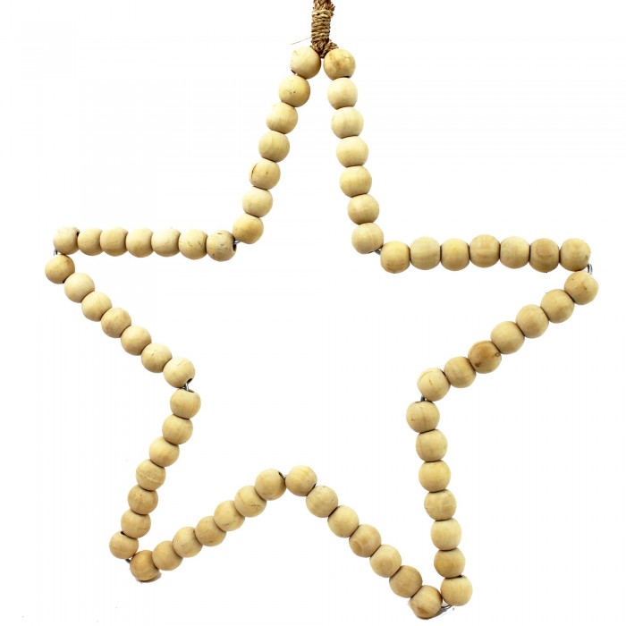 Wanddeko Stern mit Perlen aus Holz, natural