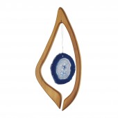 Fensterdeko aus Holz Harfe mit blauem Achat Stein