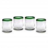 Gläser 4er Set, Wasser- oder Whiskeyglas grün Rand