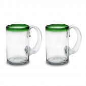 Bierkrüge 0,5L aus Glas, 2er Set mit grünem Rand