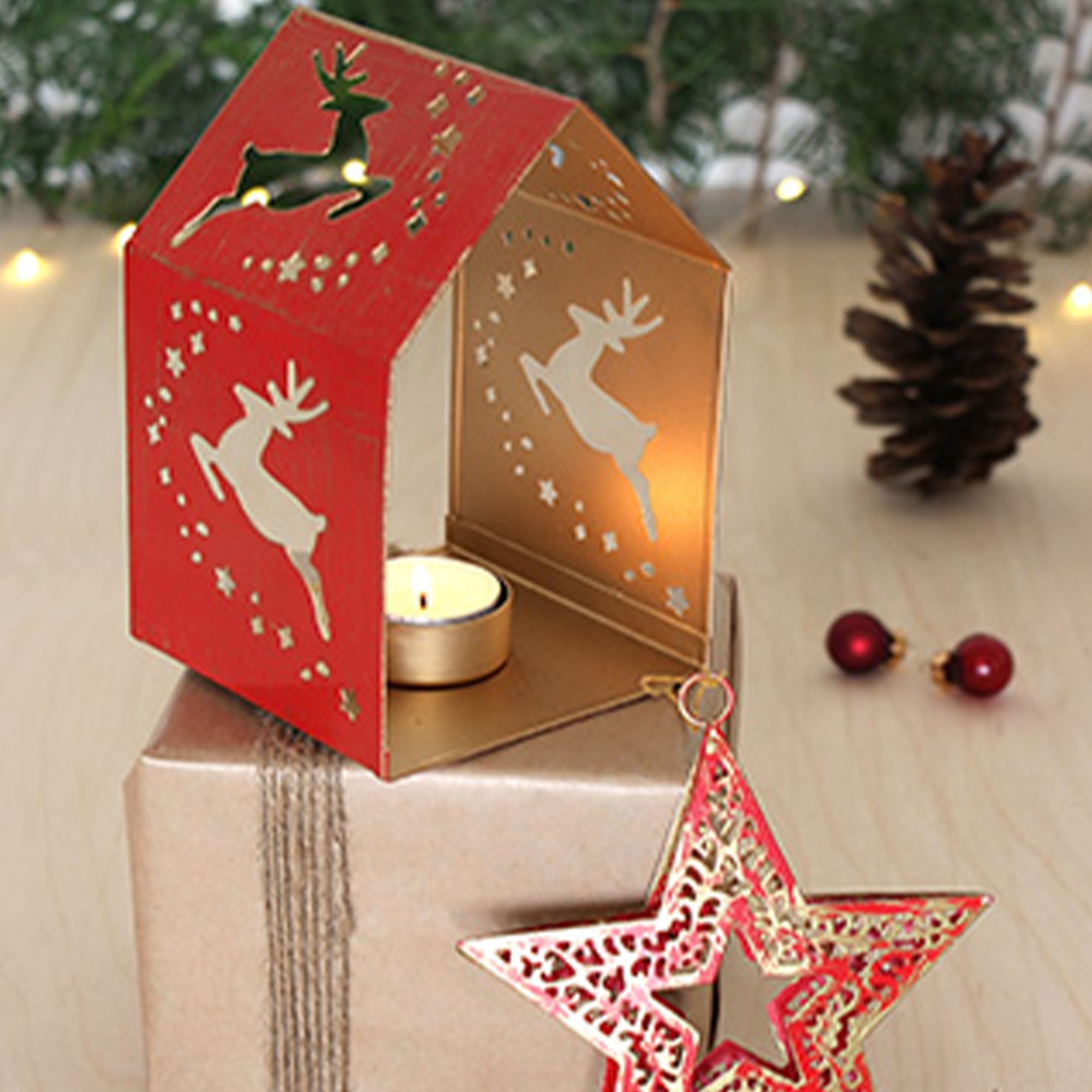 Teelichthalter Haus rot, Eisenblech kaufen