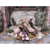 Krippenfiguren Bettler mit Hund 14/16 cm aus Ton/Stoff