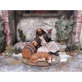 Krippenfiguren Bettler mit Hund 14/16 cm aus Ton/Stoff